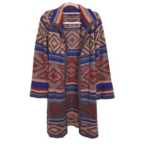 Spense‎ Knits Open Front Longline Cardigan Large Aztec Southwestern Boho Western